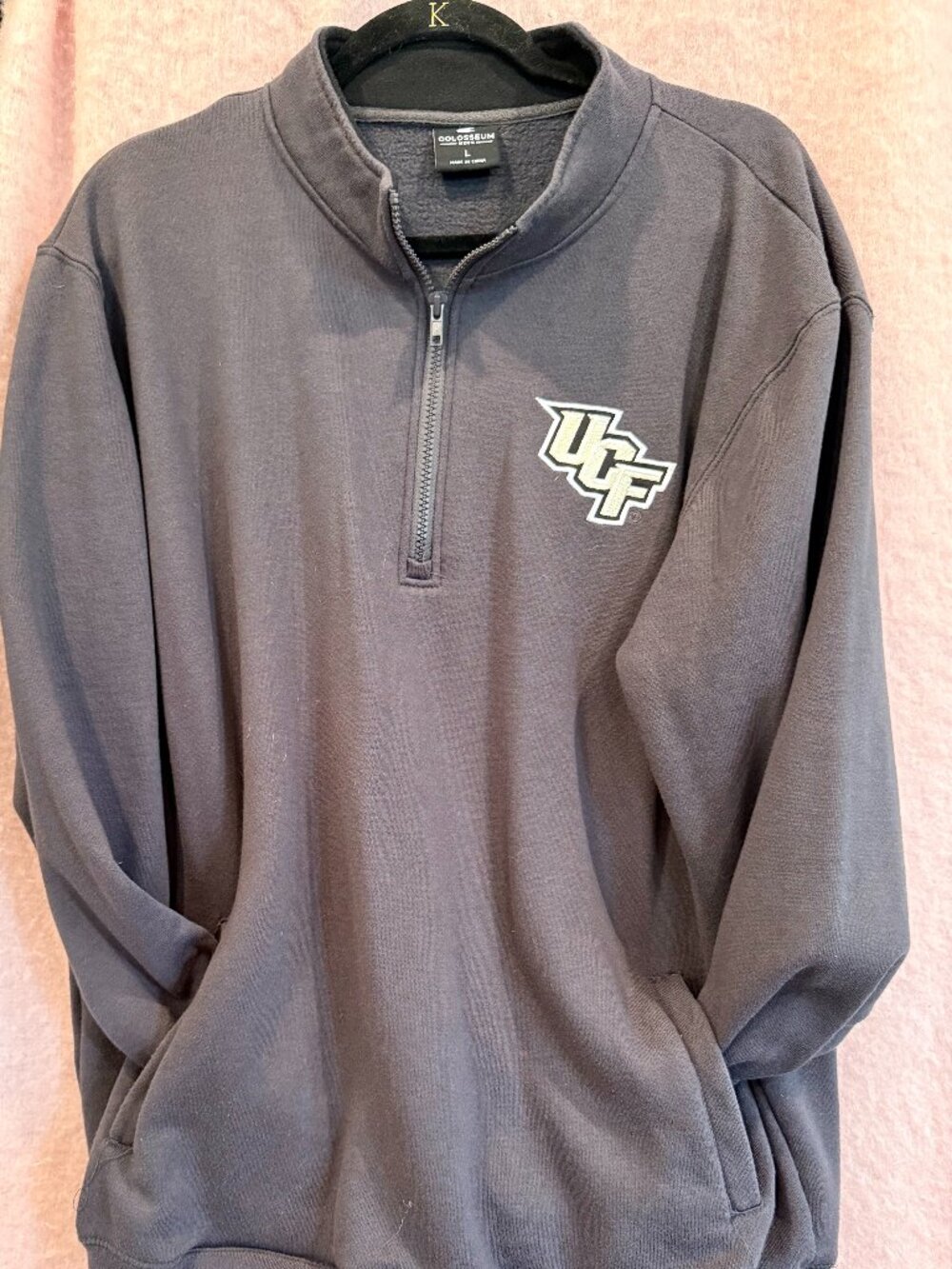 UCF college patch fleece lined quarter zip jacket, mens L